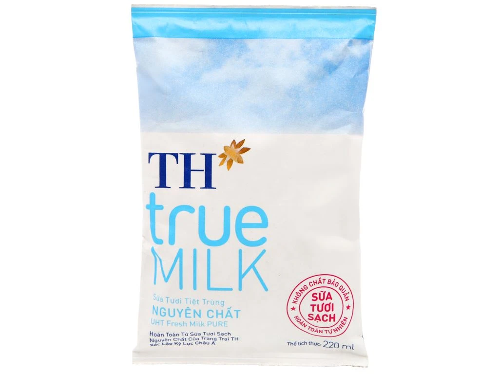 Thùng 48 bịch sữa tươi nguyên chất không đường TH true MILK 220ml