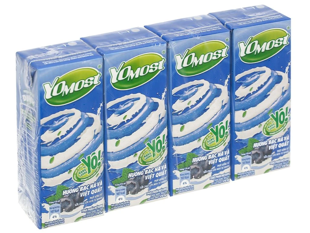 Thùng 48 hộp sữa chua uống bạc hà, việt quất YoMost 170ml