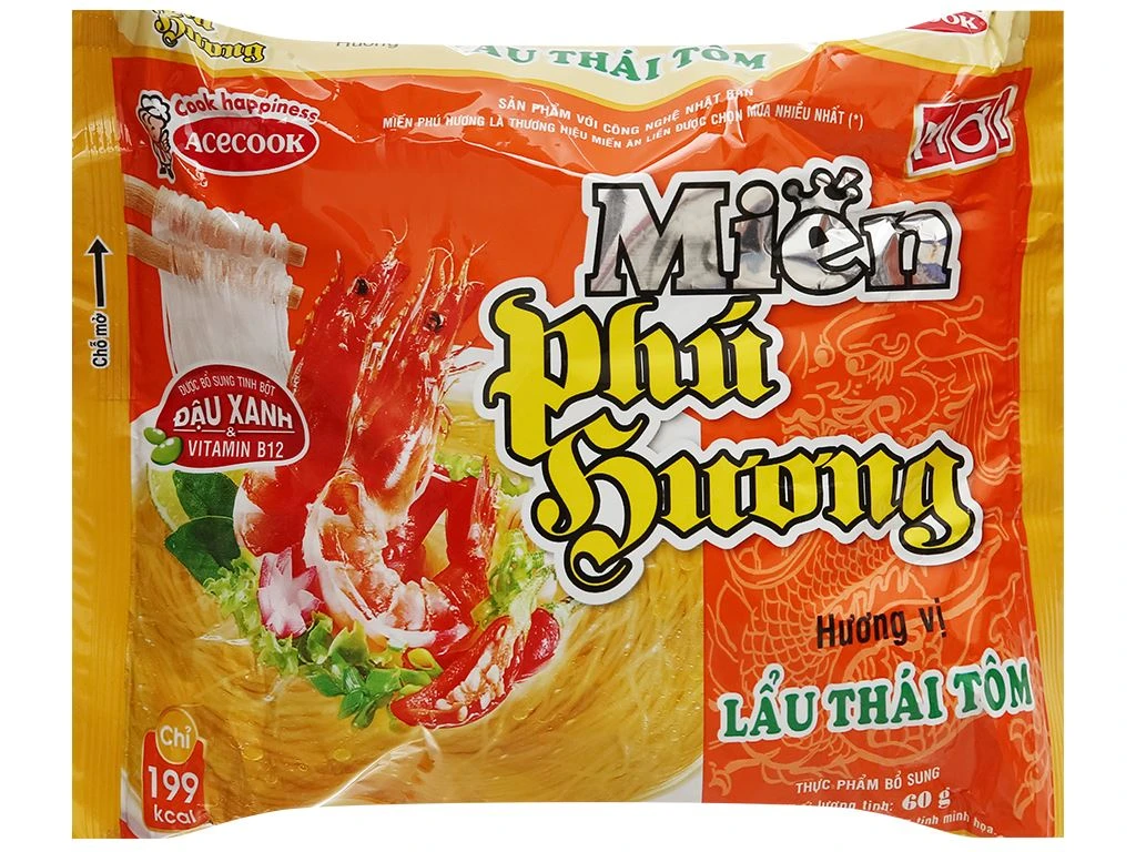 Thùng 24 gói miến Phú Hương lẩu Thái tôm 60g