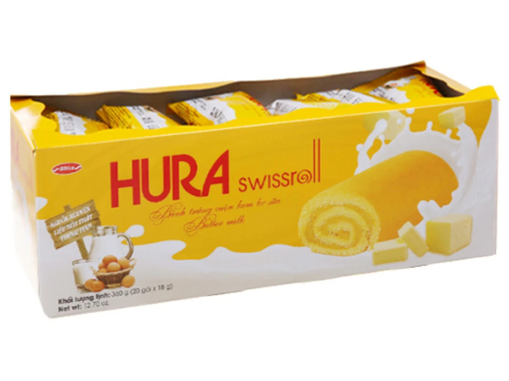 Bánh trứng cuộn kem bơ sữa Hura Swissroll hộp 360g